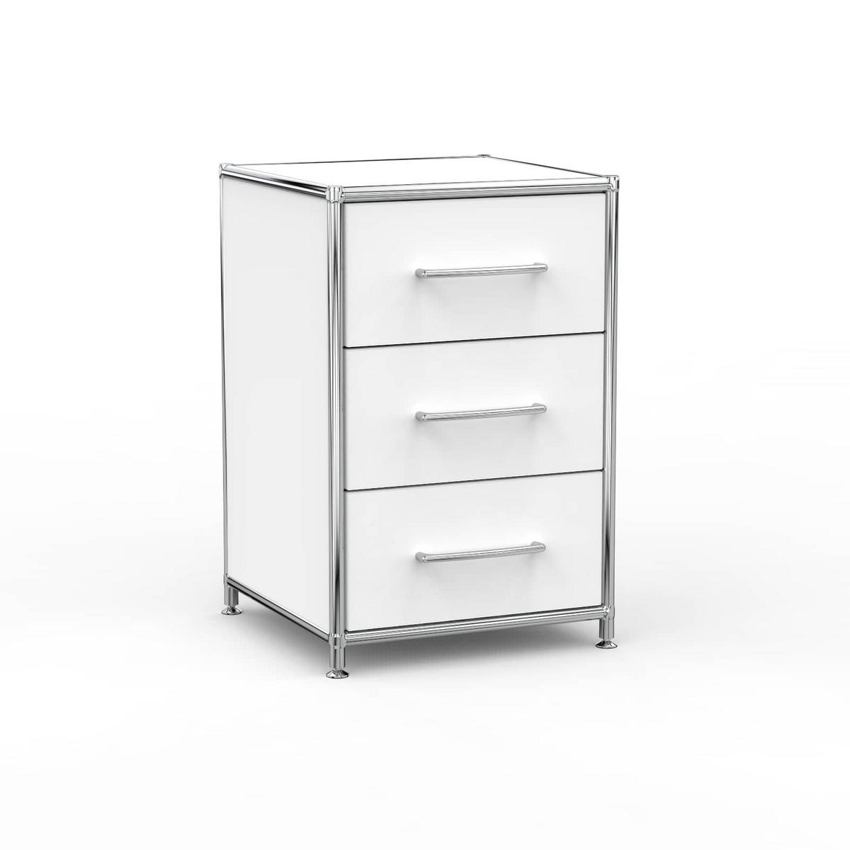 BÜRO-STANDCONTAINER Holz, 40cm - 3 Schubladen, Weiss - Chromfarben/Silberfarben, Holzwerkstoff/Metall (40/61.1/39.7cm) - Versee