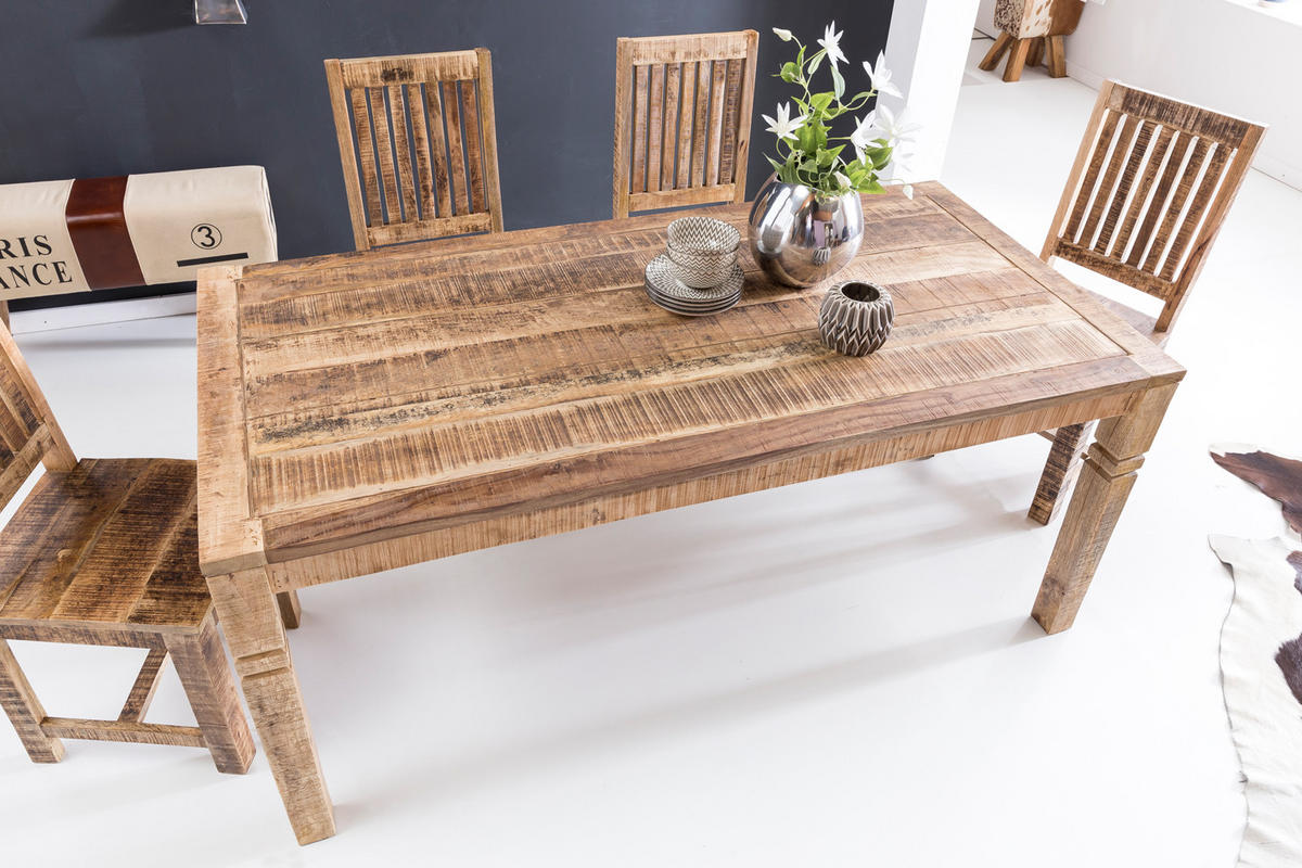 ESSTISCH – Rund Mango Massivholz 120 cm Landhausstil Schnitzereien - Braun, Holz (70/120/76cm) - KADIMA DESIGN
