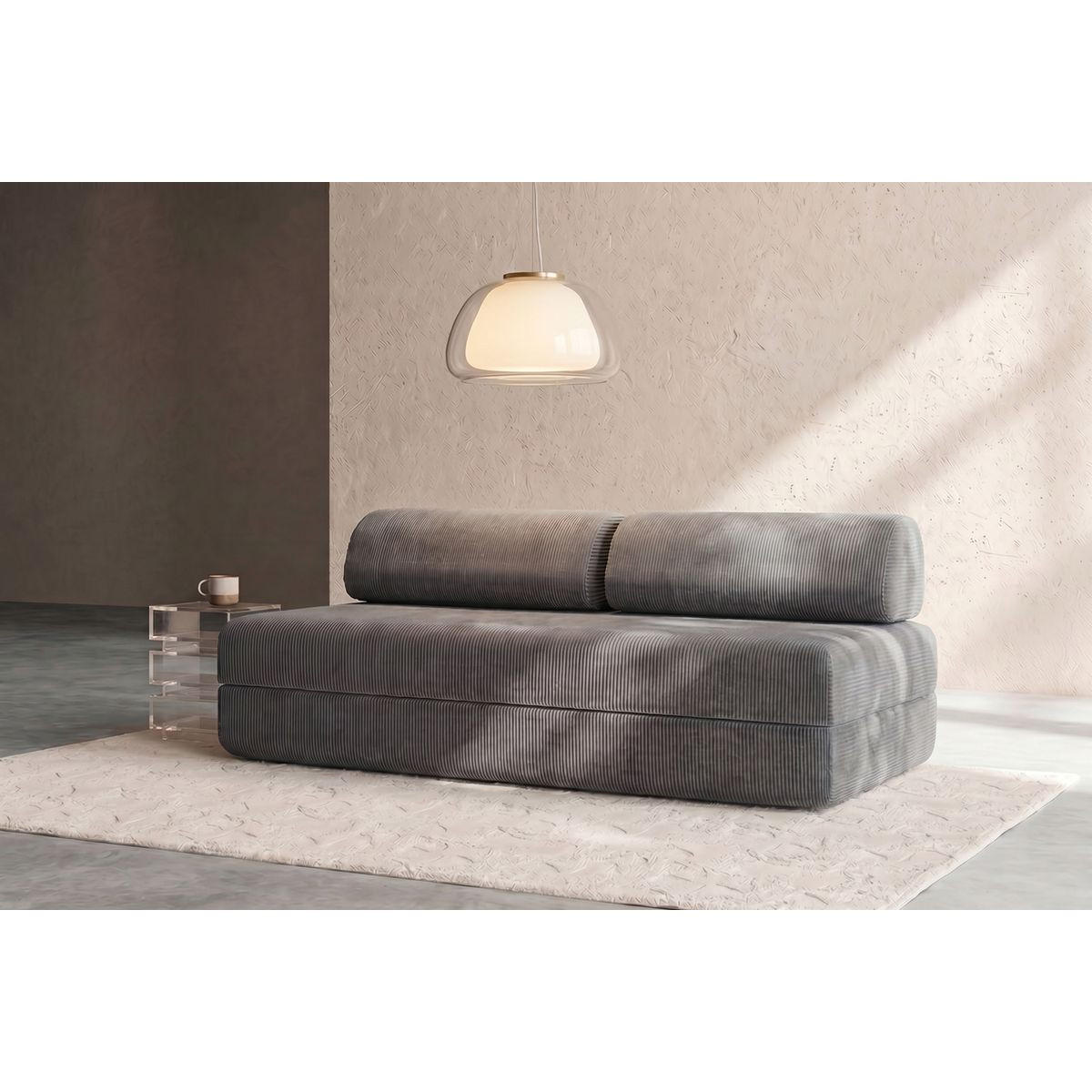 2-3-SITZER-SCHLAFSOFA aus grauem Cord - Grau, Textil (95/70.5/190cm) - Kimo