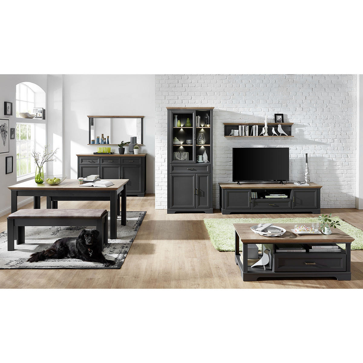 SITZBANK - Graphitfarben, Holzwerkstoff (126/48/41cm) - home24