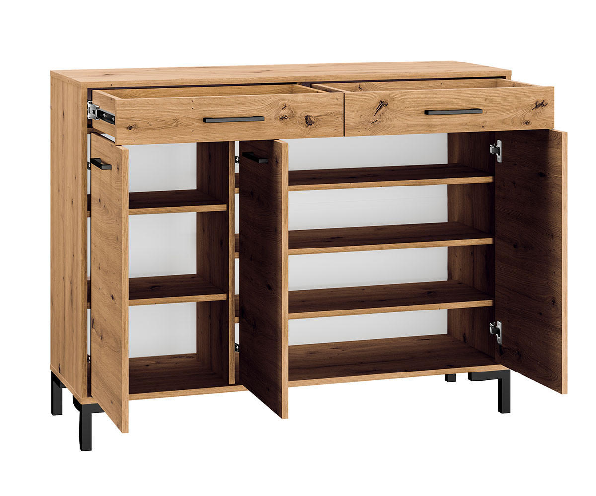KOMMODE Nevio Artisan Eiche 120 / 33 / 94cm - Schwarz/Braun, Holzwerkstoff/Kunststoff (120/94/33cm) - Feldmann-Wohnen