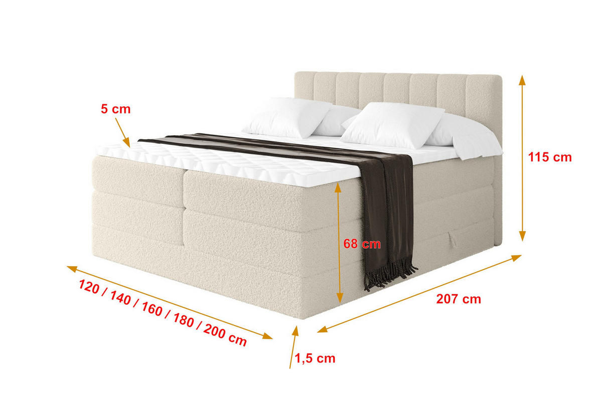 BOXSPRINGOVÁ POSTEL s matrací H3/H4 - OTTA KING - 120x200 cm Béžová - písková barva, kompozitní dřevo (120/200cm) - ALTDECOR