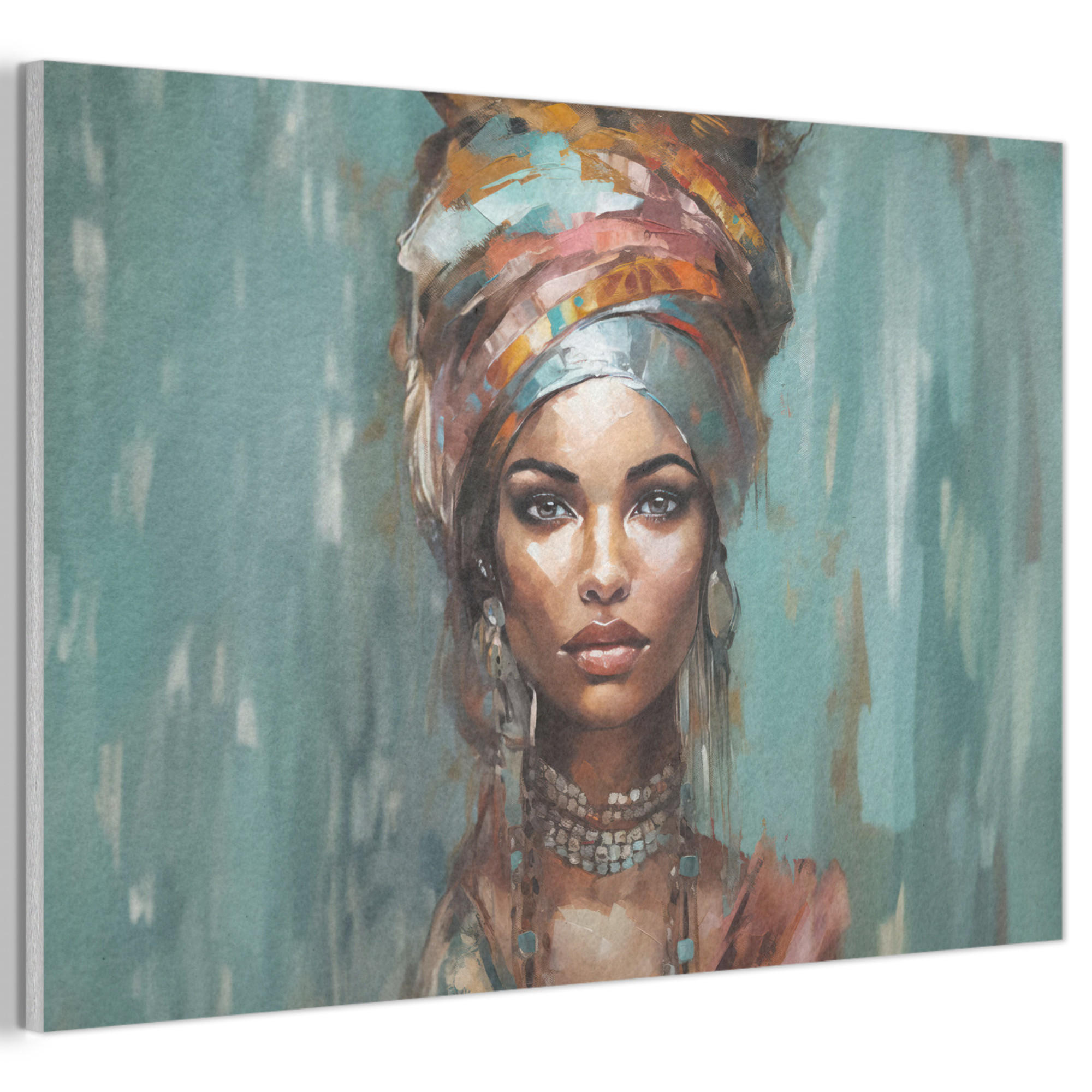 AKUSTIKBILD Frau - Kunst - Schmuck - Porträt Akustikpaneele 90x60 cm - Blaugrau, Kunststoff (90/60/0.9cm) - MuchoWow
