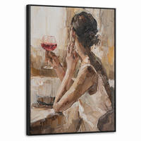 LEINWAND Bilder mit Rahmen - Ölgemälde - Frau - Wein - 70x100 - Hellbraun, Textil (70/100cm) - MuchoWow
