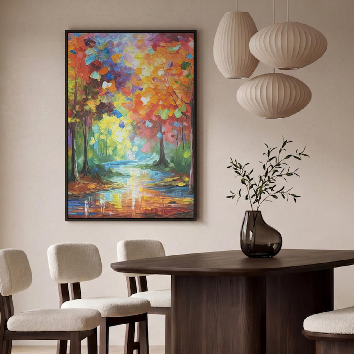 LEINWAND Bilder mit Rahmen - Landschaft - Wald - Farben - Natur - 80x120 - Multicolor, Textil (80/120cm) - MuchoWow