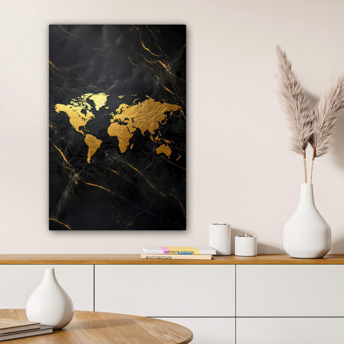 LEINWANDBILD Weltkarte - Gold - Marmor 60x90 cm - Goldfarben, Textil (60/90cm) - MuchoWow