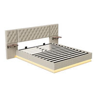 POLSTERBETT 140x200cm mit USB- & Type-C Ladeanschluss -Hydraulik-Stauraum und LED-Beleuchtung - Beige - Beige, Textil (140/200cm) - DELFA