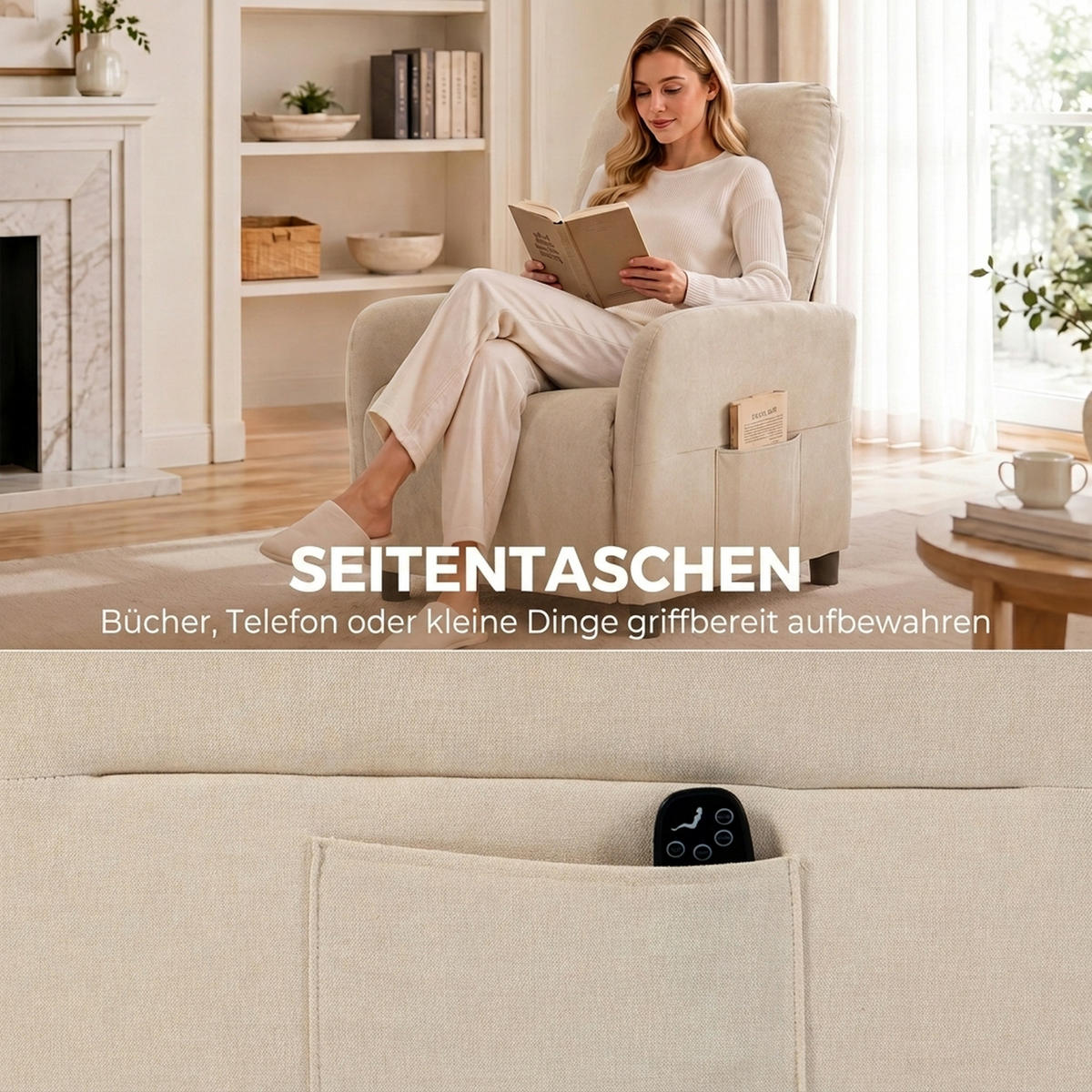 MASSAGESESSEL Polyester Beige - Dunkelgrau/Beige, Holzwerkstoff/Kunststoff (87/100/77cm) - HOMCOM
