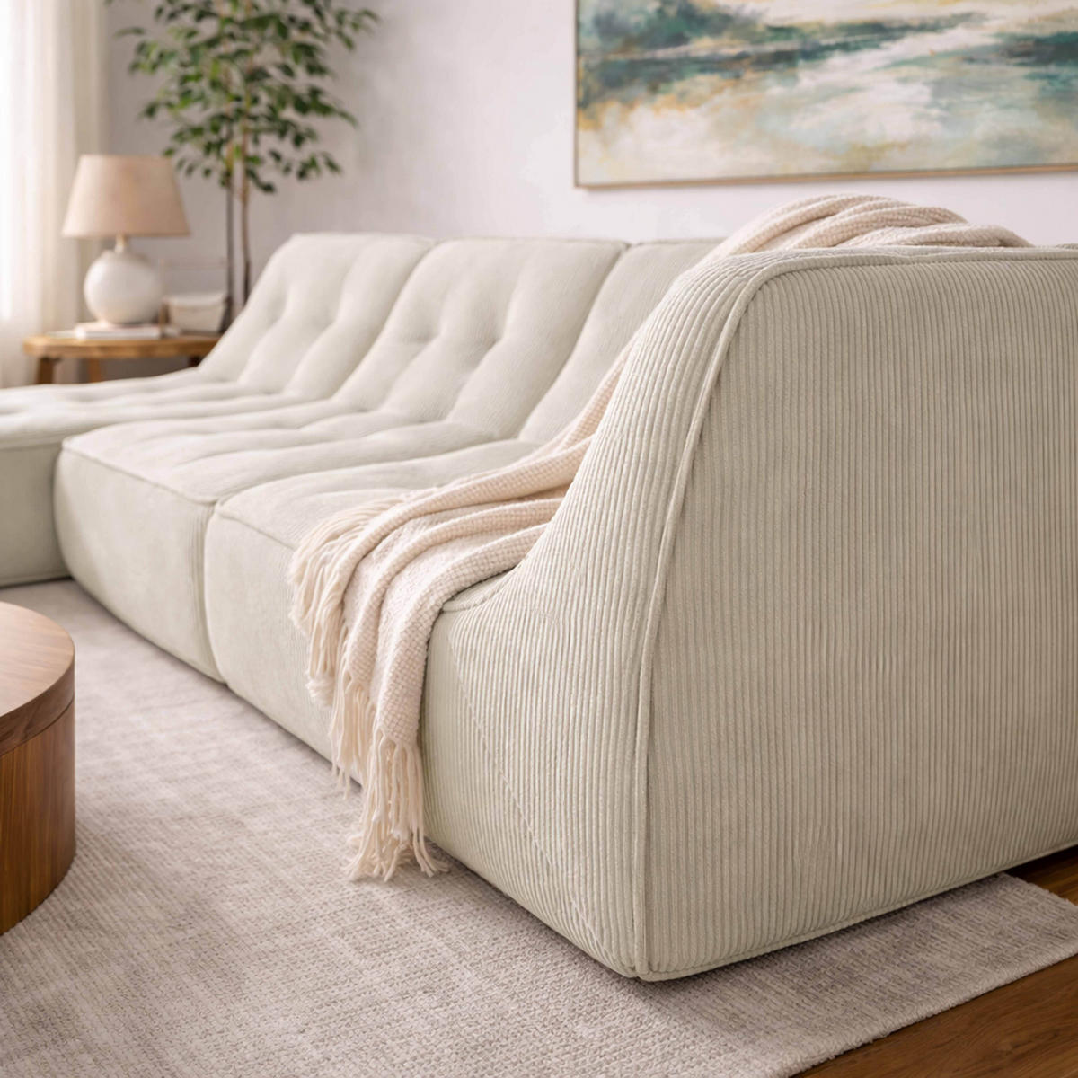 GARTENSOFA mit 3 Sitzplätzen, Ecru - Weiß, Textil (250/70/165cm) - Oviala