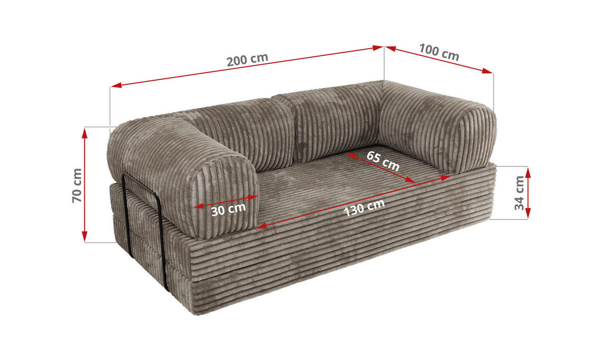 TROJMIESTNA POHOVKA ORSETTO - Svetlohnedá Manšester - svetlohnedá/čierna, kov/textil (200/70/100cm) - MKS