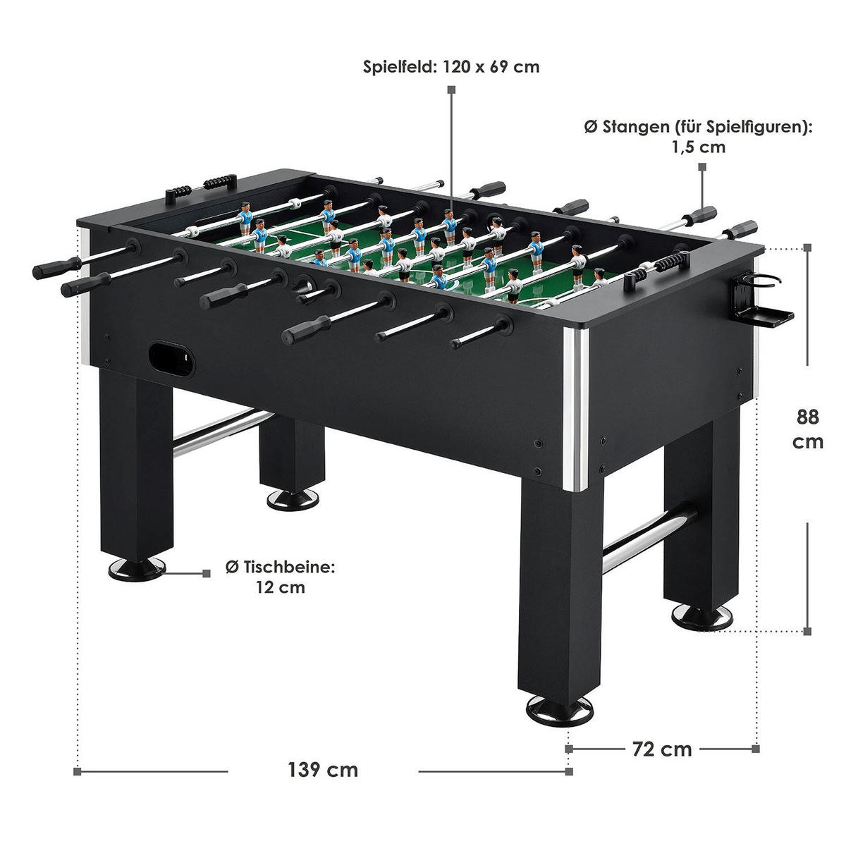 TISCHKICKER Wuzzler schwarz mit Getränkehalter - Schwarz, Holz (72/88/139cm) - Artsport