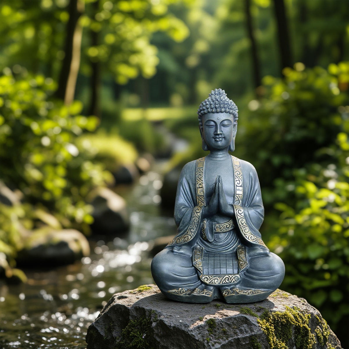 BUDDHA Figur - Anthrazit, Kunststoff (23/38/16cm) - Relaxdays