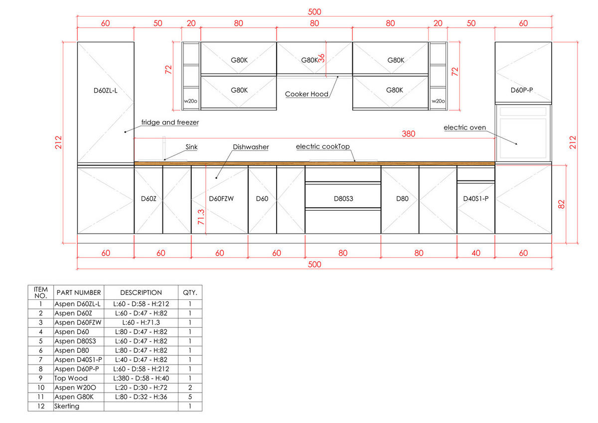 KÜCHENZEILE 500 cm – Aspen KA2-M500 - in Weiß/Hochglanz - Weiß Hochglanz, Holz (500/212/58cm)