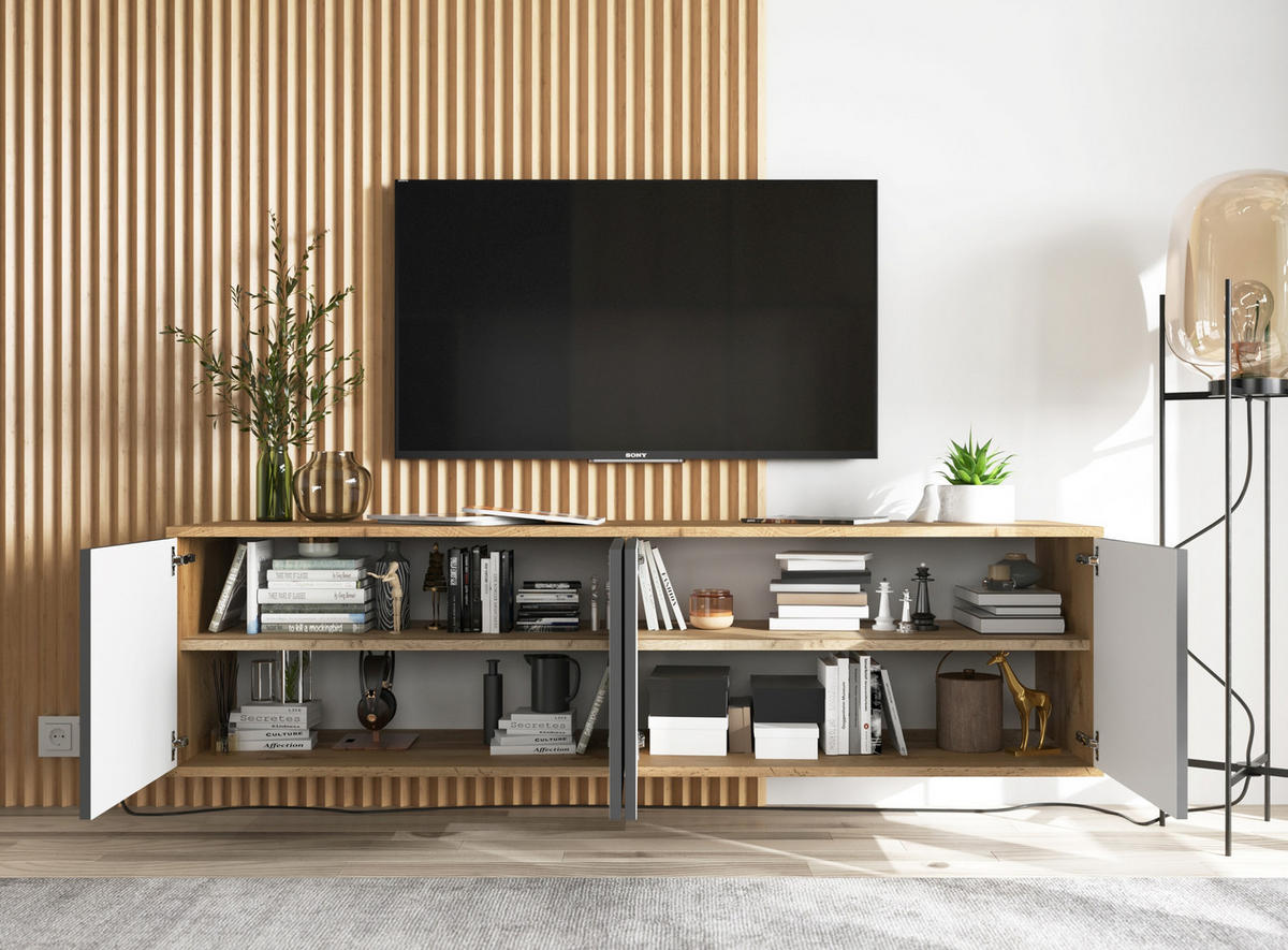 TV-SCHRANK Apollo2 Eiche wotan Graphit Matt 150 cm - Graphitfarben, Holzwerkstoff (150/39/35cm) - Meble Lindner