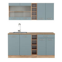 SINGLEKÜCHE KÜCHE R-Line Blau-Grau/Goldkraft Eiche 160 cm ohne AP - Eiche Wotan/Blaugrau, Holzwerkstoff (160/81.6/46cm) - Vicco