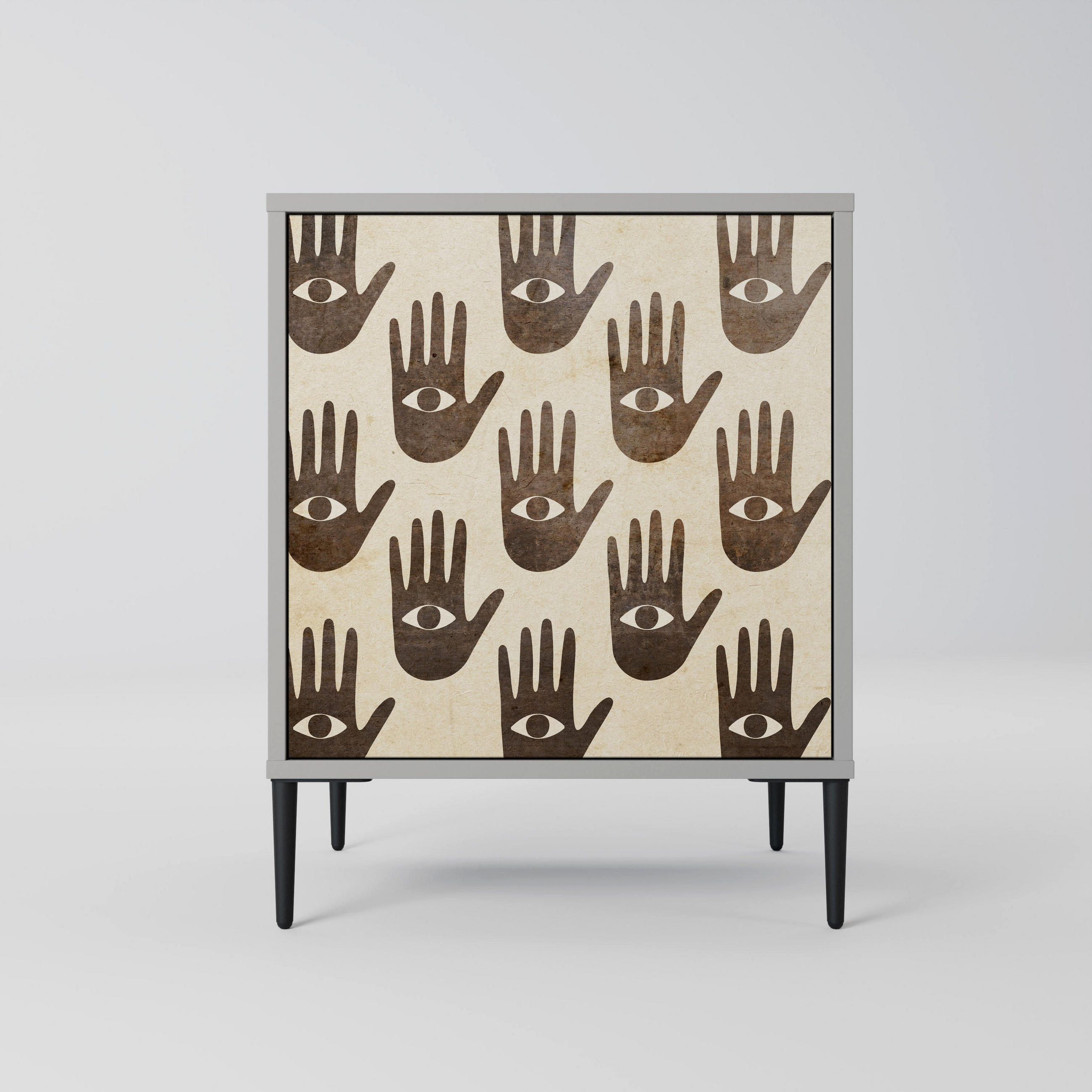 SIDEBOARD SEE MORE, Grau, 57,5x42x72,5 cm, Schwarze Metallfüße - Multicolor/Schwarz, Holzwerkstoff/Metall (57.5/72.5/42cm) - SpaceRebels