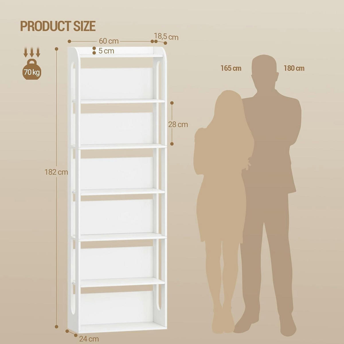 BÜCHERREGAL 7-stöckig Holz weiß 24 x 60 x 182 cm - Weiß, Holzwerkstoff (60/182/24cm)