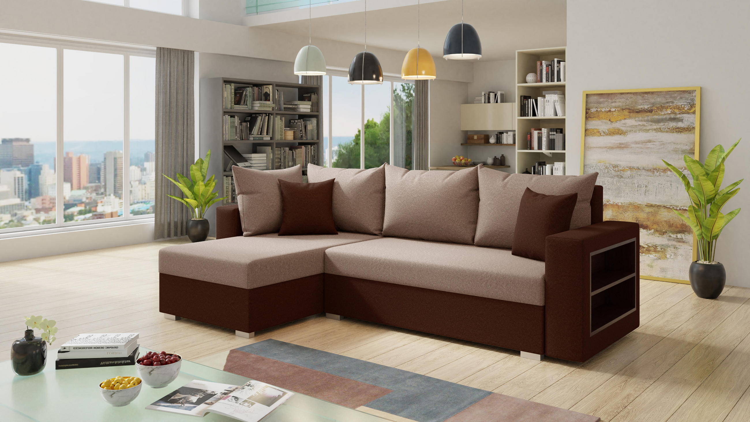 ECKSOFA Lord, Seite: Links - Braun, Holz/Textil (238/141cm) - Sofnet