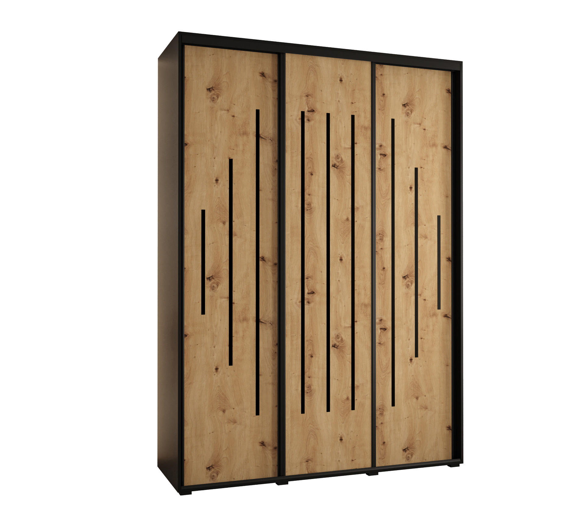 Abiks Möbel Schwebetürenschrank Schwarz, Eiche Artisan, Schwarz 180x235x60 cm