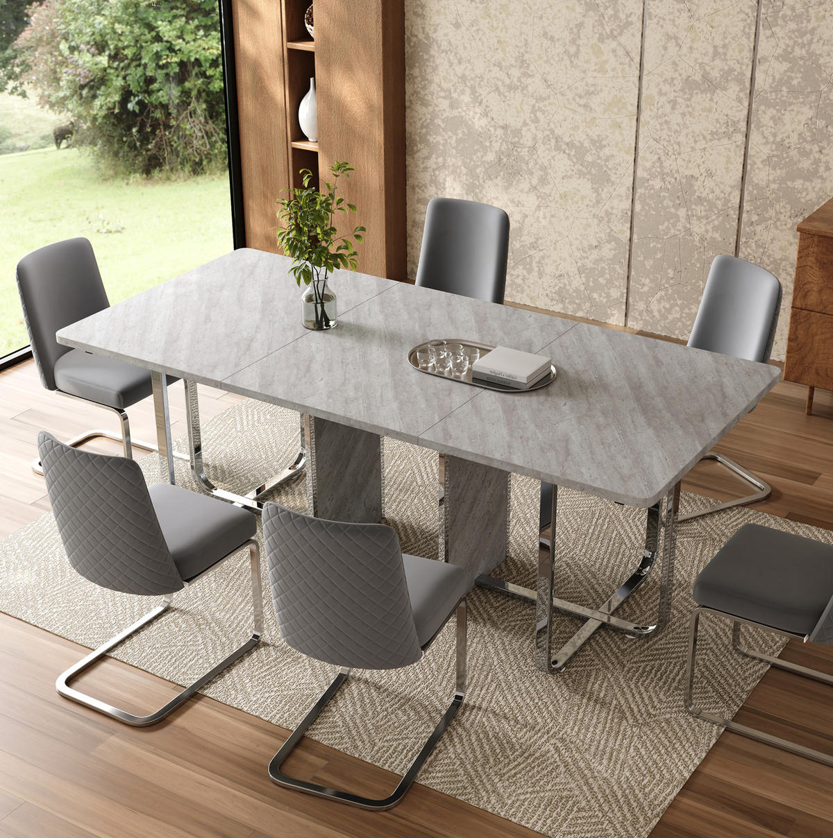 ESSTISCH mit Metallgestell 180/80/75 cm in Grau für 6–8 Personen - Grau, Holzwerkstoff (180/80/75cm) - BEAOK