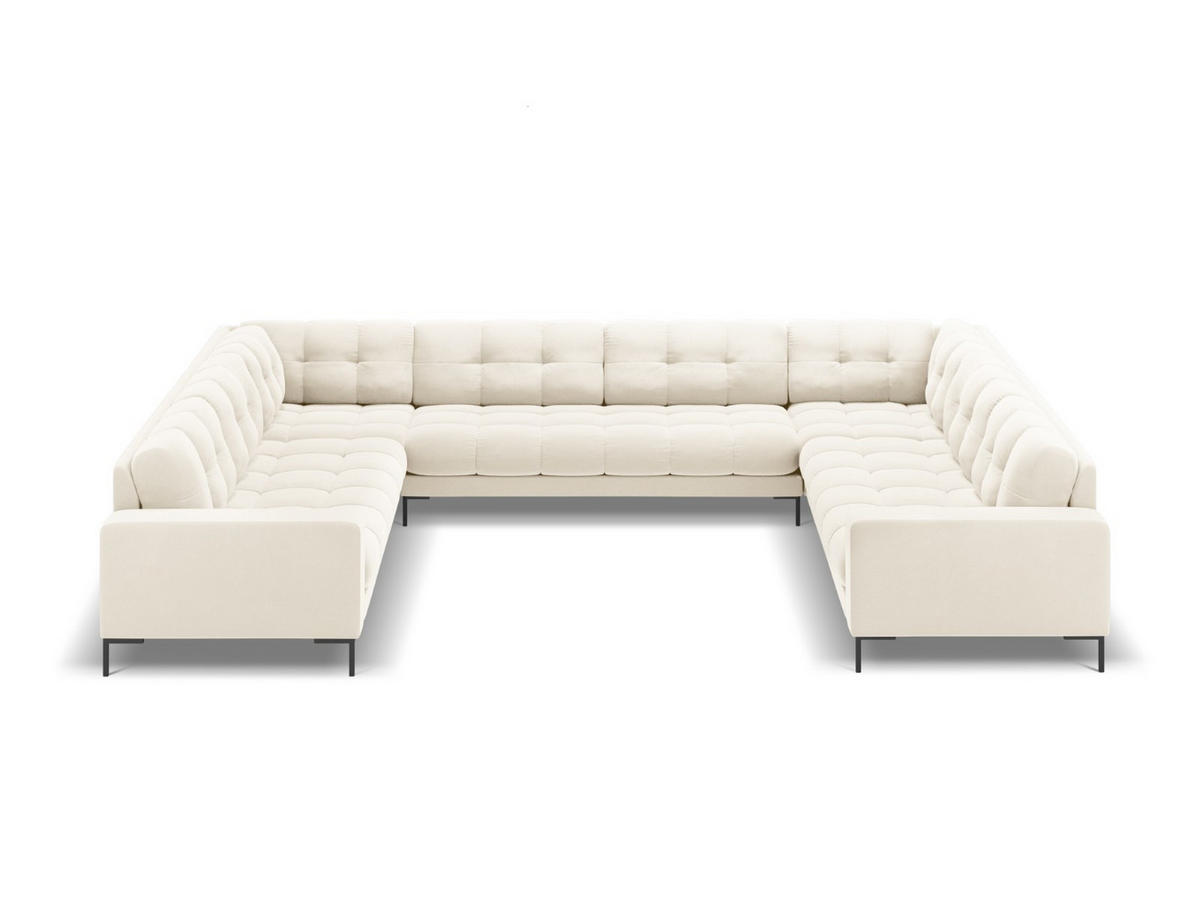 PANORAMASOFA Mamaia aus Samt leichtes beige 9 Sitzplätze - Creme, Textil (256/75/337cm) - Micadoni