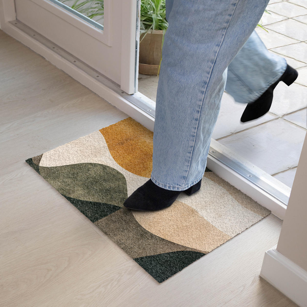 FUSSMATTE Formen - Ockergelb - Abstrakt 60x40 cm - Multicolor, Kunststoff (60/0.4cm) - MuchoWow