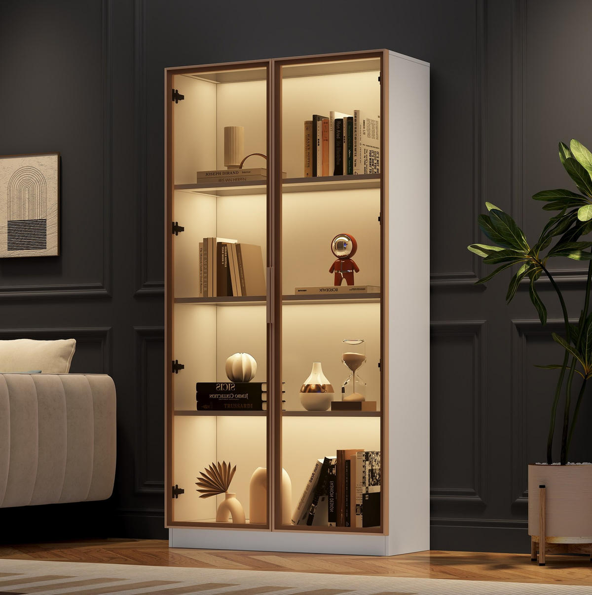VITRINE 80/40/160 cm Weiß aus Spanplatte mit LED-Beleuchtung - Weiß, Holzwerkstoff (40/160/80cm) - OKMYHOME