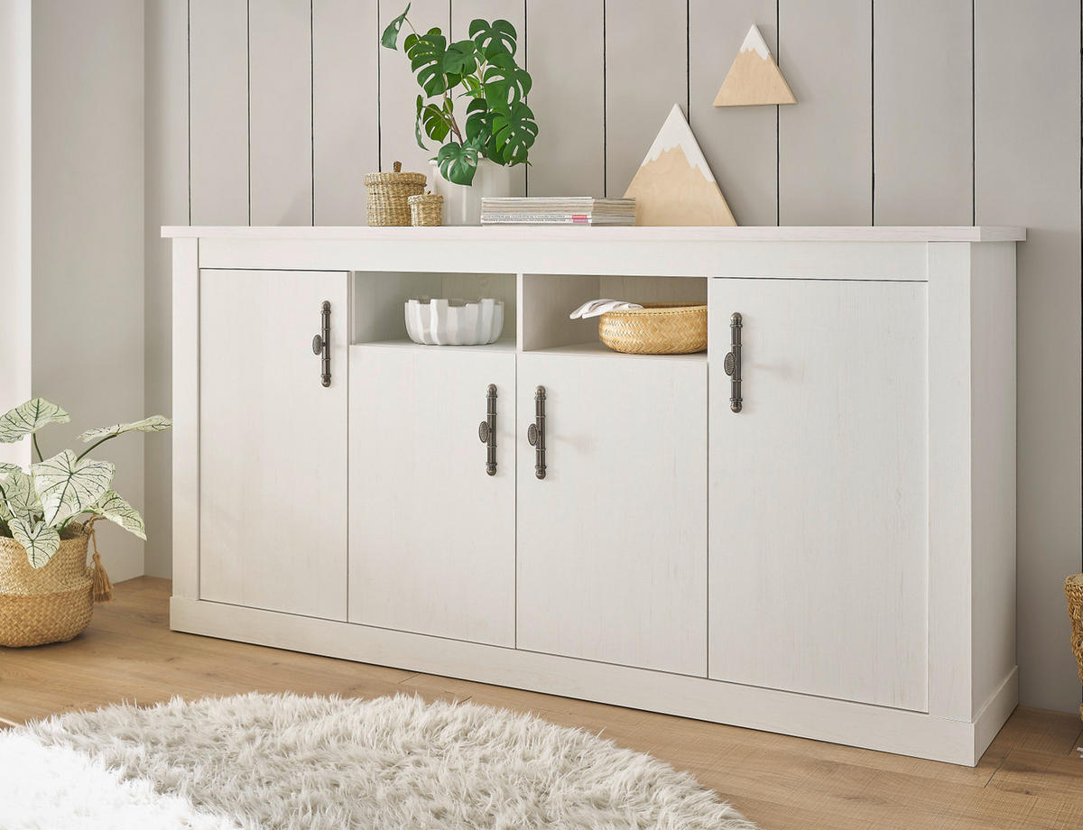 SIDEBOARD weiß Pinie Landhaus, Kommode 201 cm, Soft-Close-Funktion - Weiß, Holzwerkstoff/Kunststoff (200/104/45cm) - Furn.Design