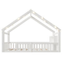 KINDERBETT 90/190 cm aus Kiefernholz mit Schutzgitter und LED-Beleuchtung, Weiß - Weiß, Holz