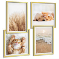 BILDER SET 4er Set - 50x50 cm & 40x60 cm Goldrahmen - Niedliche Tiere, Katzen, Hunde, Strand - Goldfarben, Kunststoff (50/50cm) - TULUP