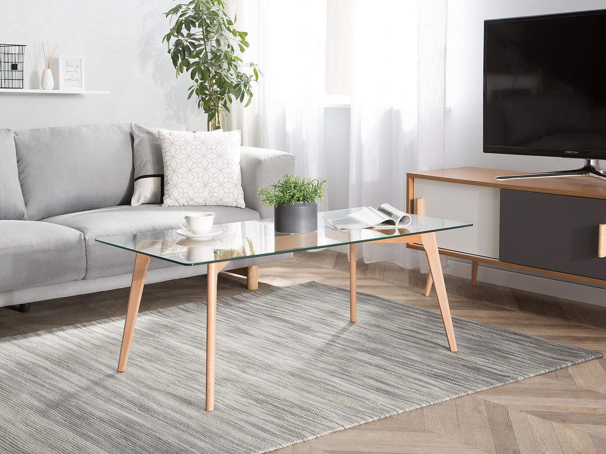 COUCHTISCH rechteckig Glas 60/120 cm Hudson - Hellbraun/Transparent, Glas (60/120/46cm) - Beliani