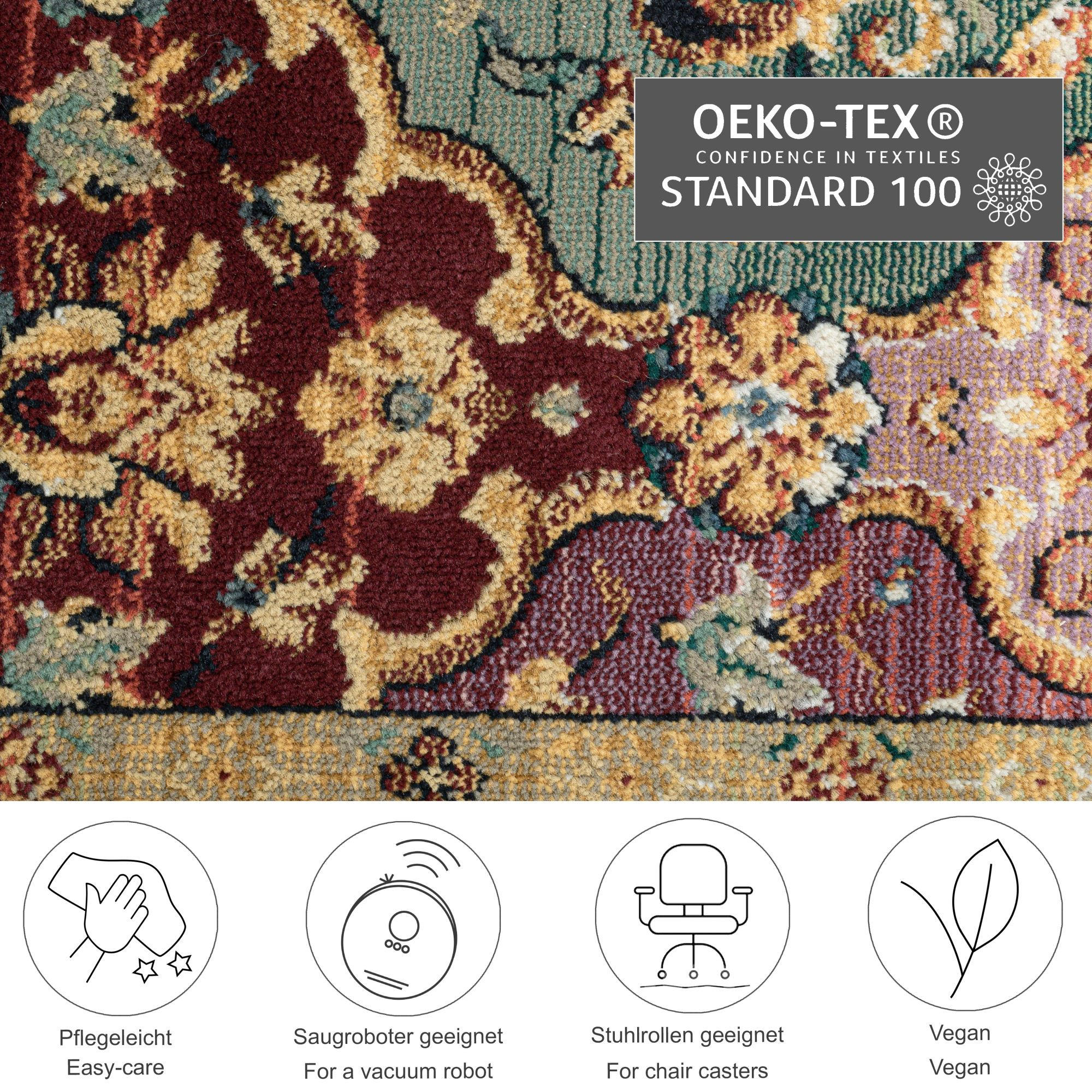 Thumbnail - Theko Webteppich, Rot, Textil, Floral, Rechteckig, 68x135 cm, Oeko-Tex®, für Fußbodenheizung geeignet, Teppiche & Böden,...