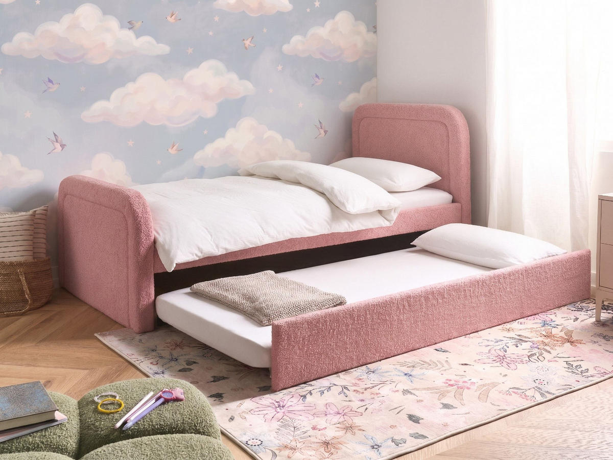 VYSOUVACÍ POSTEL Bouclé 90/200 cm Růžová Rayssac - růžová, textil (90/200cm) - Beliani