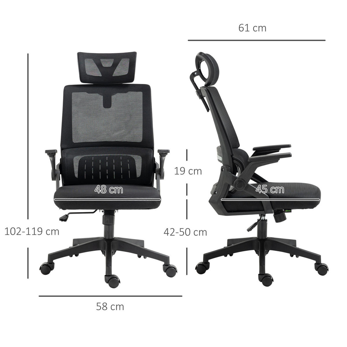BÜROSTUHL höhenverstellbar mit Kopfstütze Schwarz - Schwarz, Kunststoff (61/119/58cm) - Meubliv