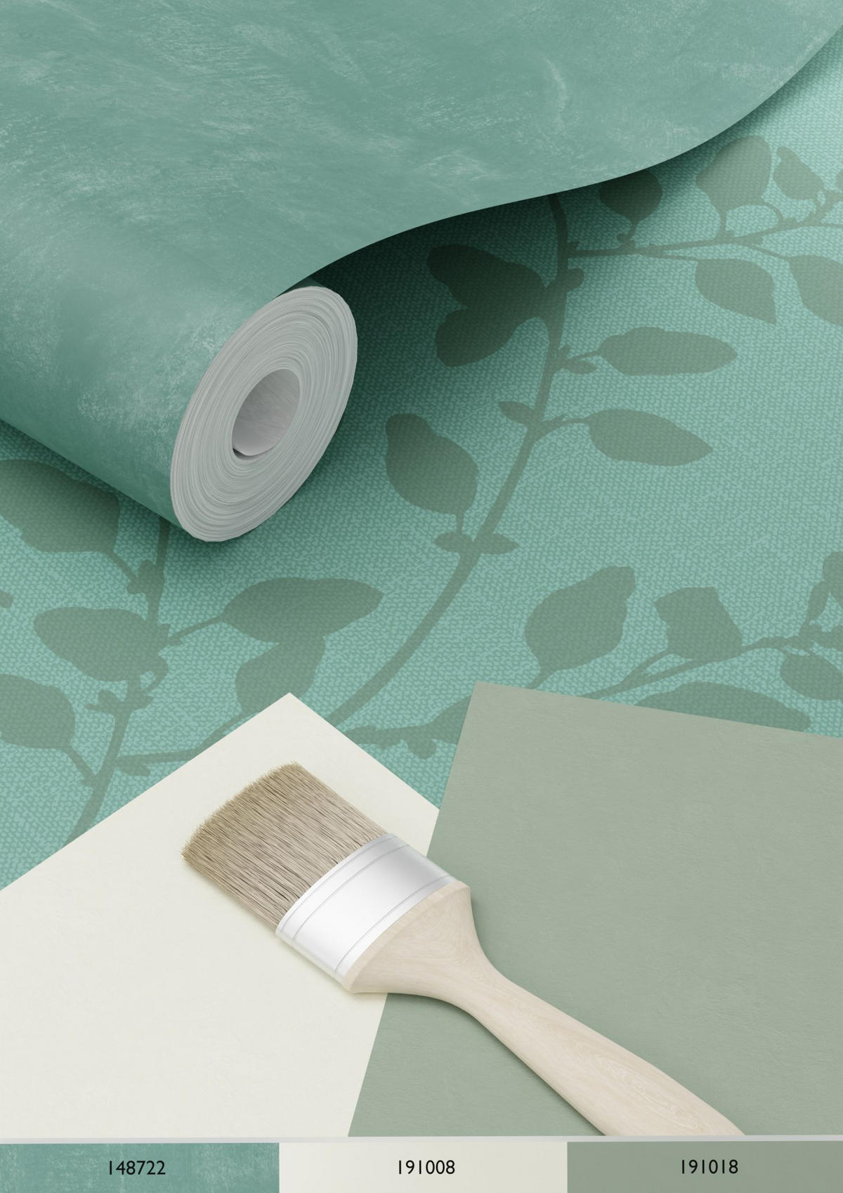 TAPETE Blattmuster 53 cm x 10.05 m - Türkis, Papier (53/1000cm) - ESTAhome