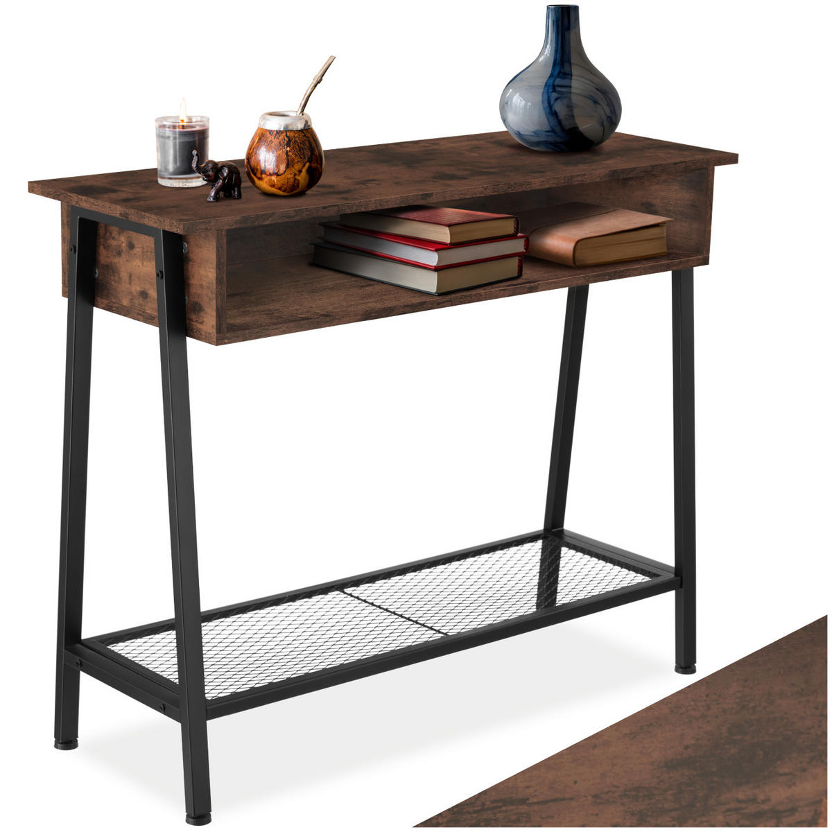 KONSOLENTISCH Tralee,100 x 35 x 80,5 cm,Industrial Holz dunkel, rustikal - Rostfarben, Holzwerkstoff (100/35/80.5cm) - tectake