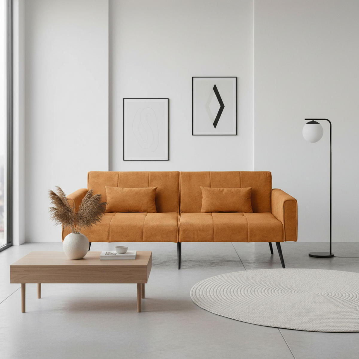 SCHLAFSOFA Cordstoff 3-Sitzer mit Armlehnen & Metallfüßen 175×71×71 cm - Orange, Holzwerkstoff/Textil (175/71/71cm) - Urban Meuble