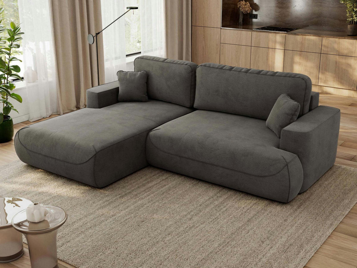 ECKSOFA OVO L Dunkelgrau Velvet - Links Seite - Dunkelgrau/Schwarz, Kunststoff/Textil (271/195cm) - MKS