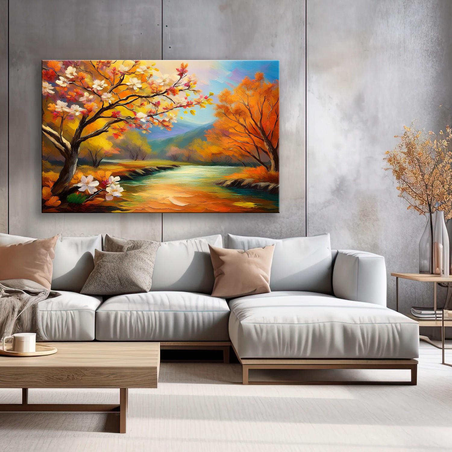 WANDBILD fluss natur bäume wald - Orange, Textil (60/40cm) - Feeby