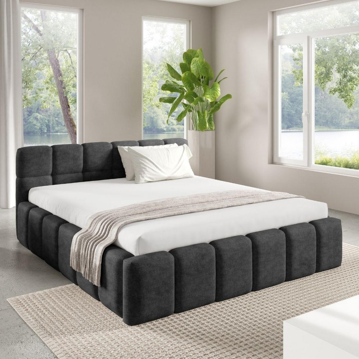 POLSTERBETT NUBO Medium 140x200 cm mit Bettkasten – PERFECT HARMONY 90 - Dunkelgrau, Holz - Dekori_Interiors