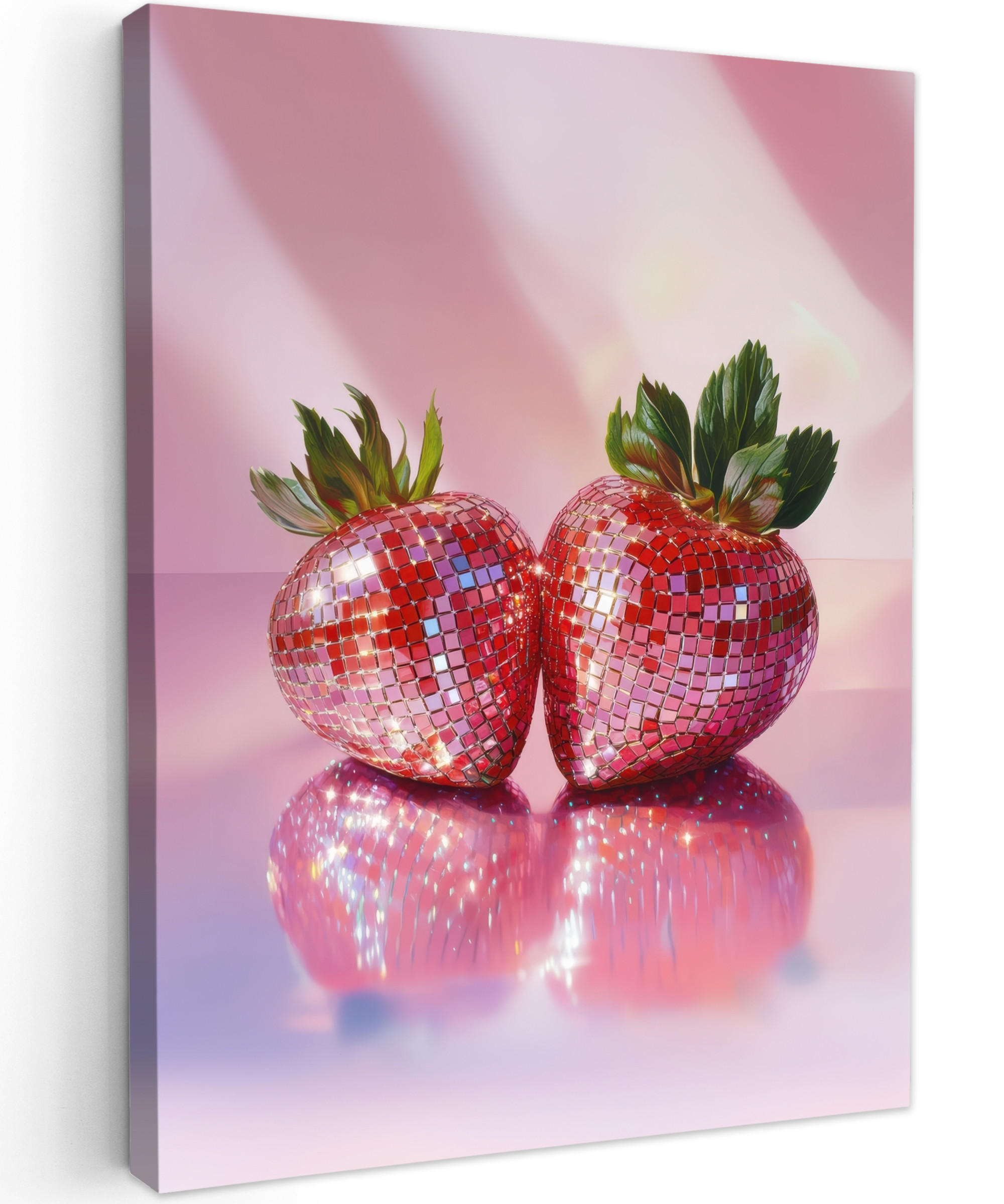 LEINWANDBILD Disco - Obst - Glitzer - Erdbeere 60x80 cm - Pink, Textil (60/80cm) - MuchoWow