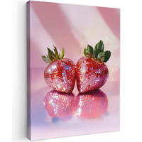 LEINWANDBILD Disco - Obst - Glitzer - Erdbeere 60x80 cm - Pink, Textil (60/80cm) - MuchoWow