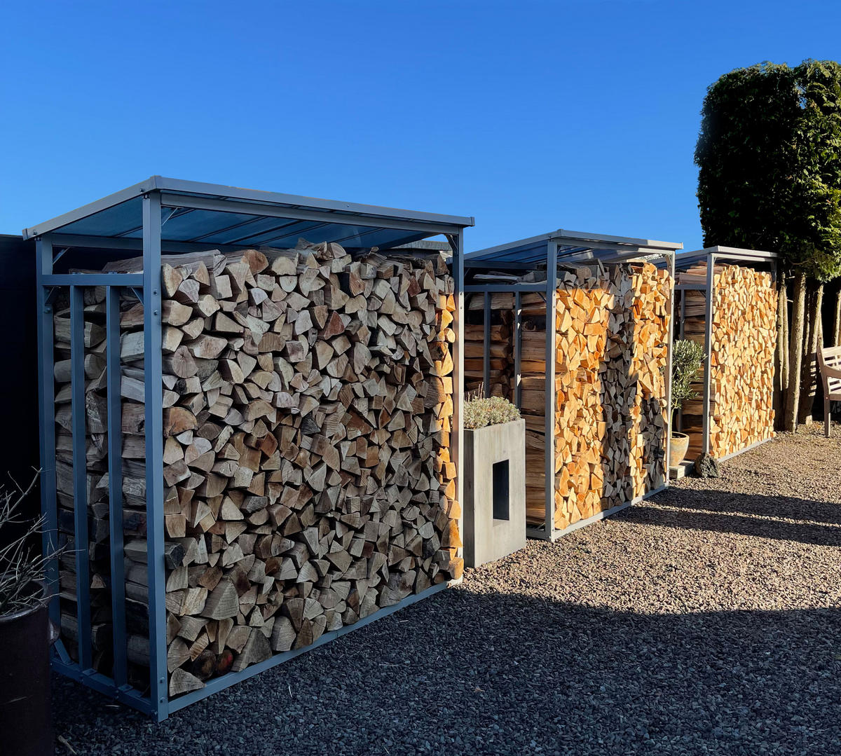 KAMINHOLZREGAL Außen 130x70x185 cm Aluminium Grau mit Wetterschutz 1,6 m³ / 2,5 SRM - Schwarz/Grau, Metall (130/185/70cm) - QUICK STAR