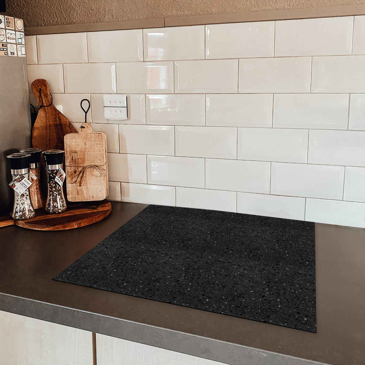 HERDABDECKPLATTE Granit - Schwarz - Grau Abdeckung Ceranfeld 57.6x51.6 cm - Anthrazit, Kunststoff (57.6/51.6/0.2cm) - MuchoWow