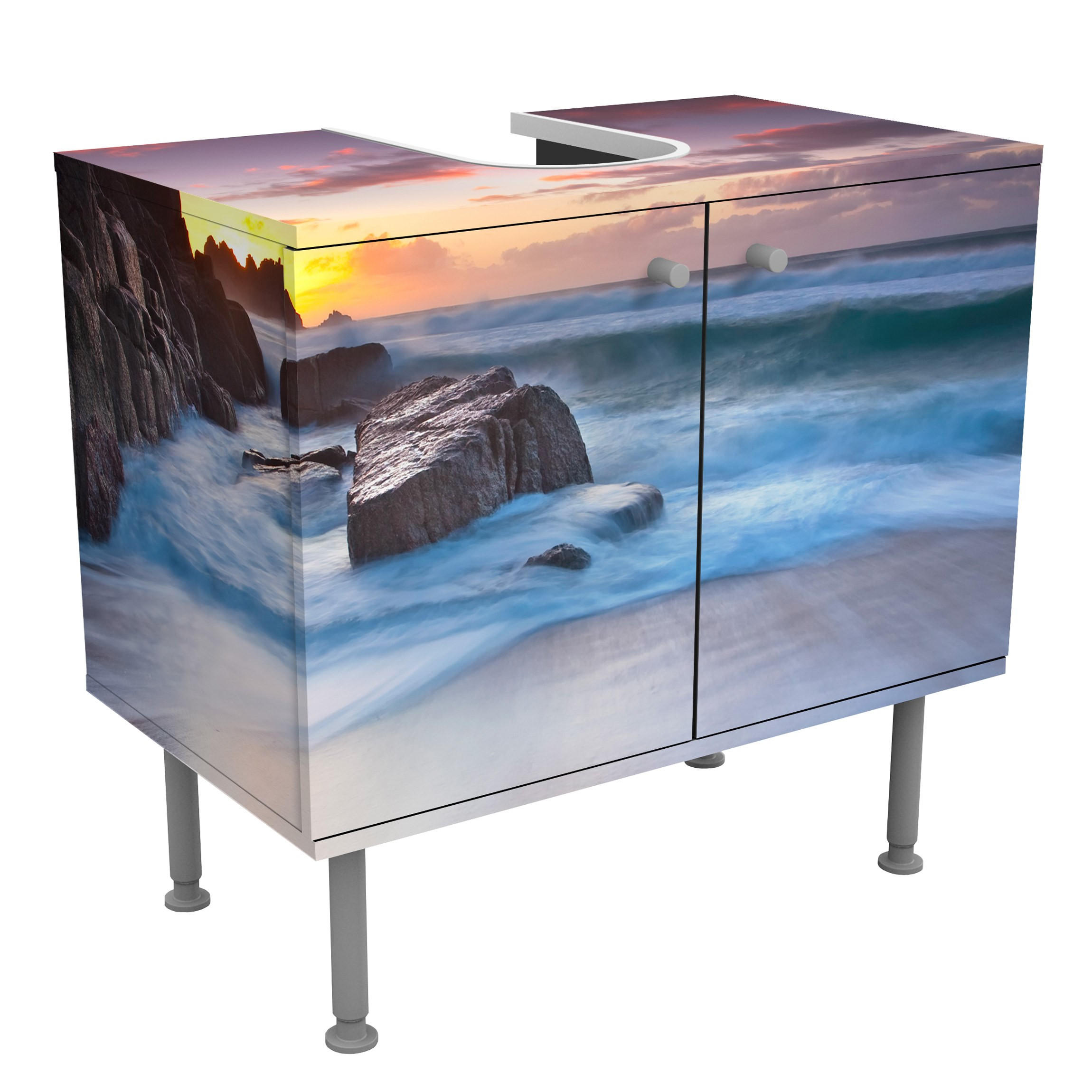 WASCHBECKENUNTERSCHRANK Am Meer in Cornwall 60/55/35 cm - Blau, Holzwerkstoff (60/55/35cm) - Bilderwelten