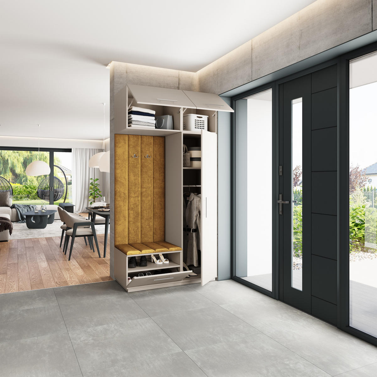 GARDEROBENSCHRANK REMA 120/240/60 cm Modern Garderobe-Set Kaschmir - Kaschmir/Gelb, Holzwerkstoff (120/240/60cm) - MASSENO