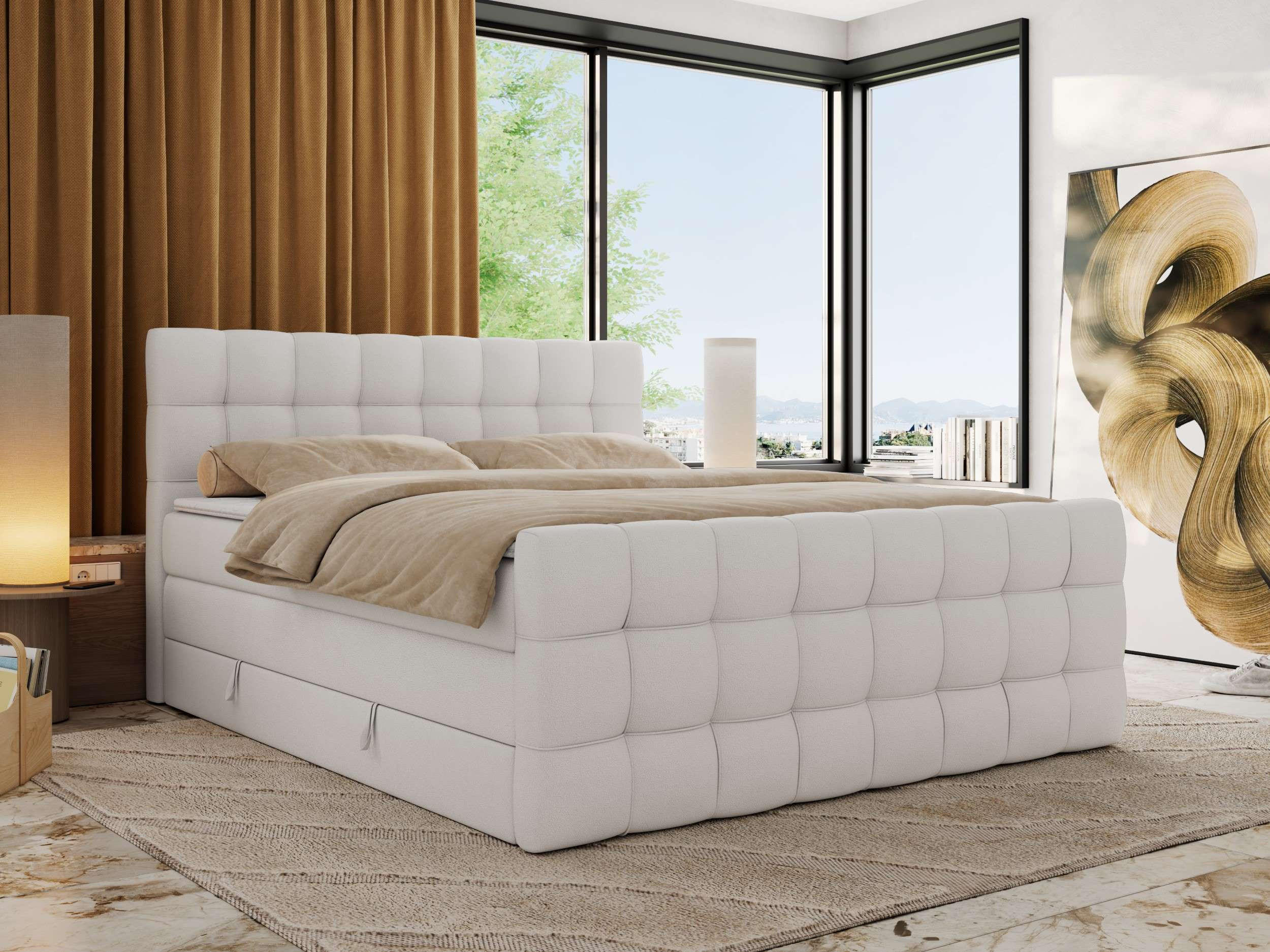 BOXSPRINGBETT ALTIVO KING DUO 180/200 - Weiß Kunstleder - H4 - Weiß, Textil (180/200cm) - MKS