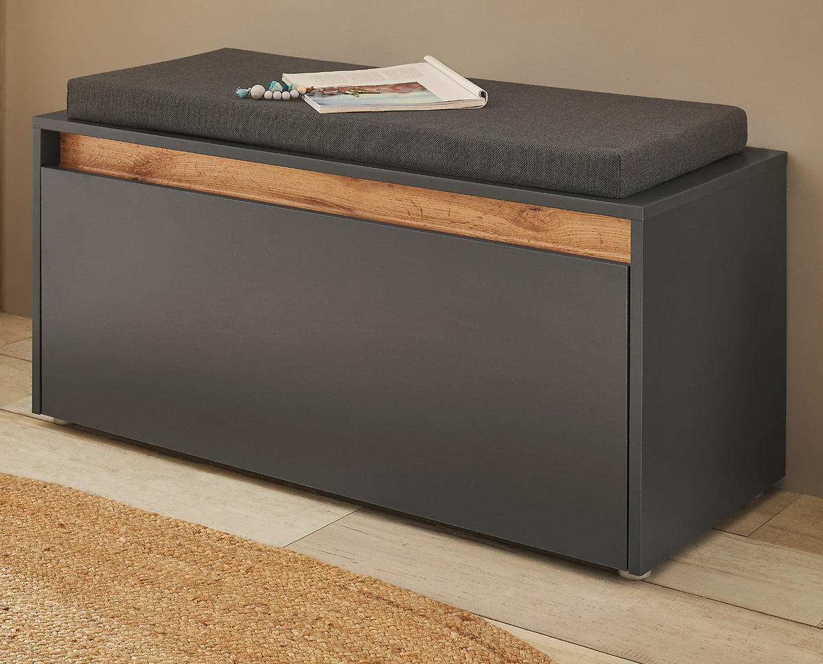 GARDEROBENBANK grau matt, Eiche Wotan 100 cm, Sitzbank inklusive Sitzkissen - Silberfarben/Eiche Wotan, Holzwerkstoff/Kunststoff (100/45/40cm) - Furn.Design