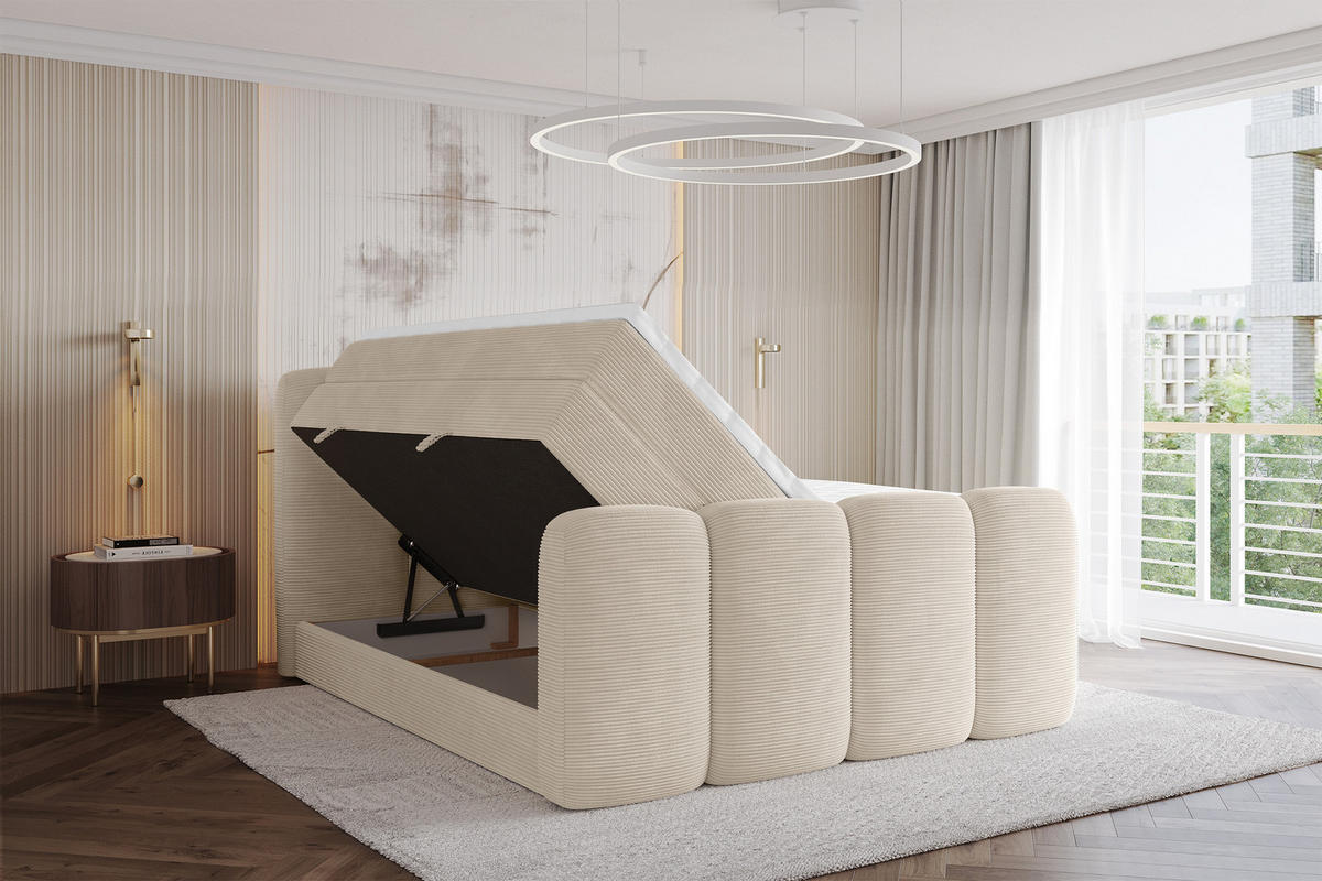 BOXBETT mit Matratze H3|H4 - NINA-Z KING - 160x200 cm - Beige - Ecru, Holzwerkstoff (160/200cm) - ALTDECOR