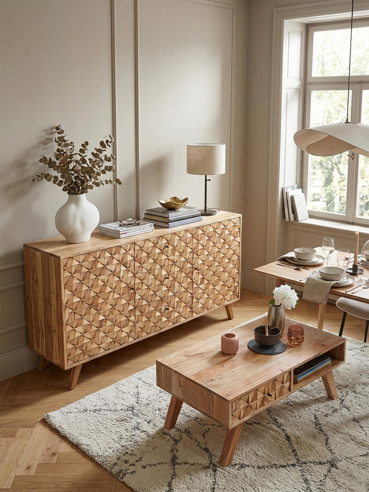 SIDEBOARD – ALME, Akazie Massivholz, 140x78,5x40 cm, Landhausstil, 3 Schubladen, 2 Türen - Braun, Akazienholz/Holz (140/79/40cm) - KADIMA DESIGN